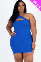Plus Size Ribbed One Shoulder Cutout Front Casual Mini Bodycon Dress | Mixtshop LLC
