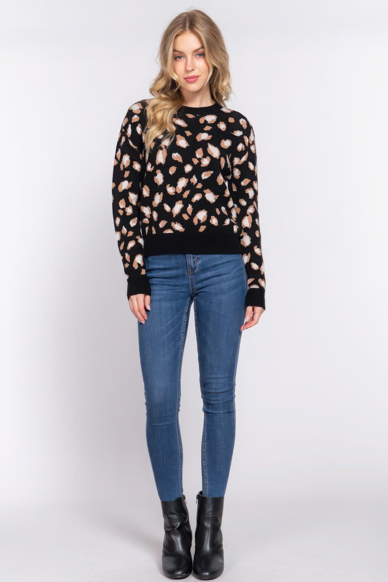 Long Slv Animal Jacquard Sweater | Mixtshop LLC