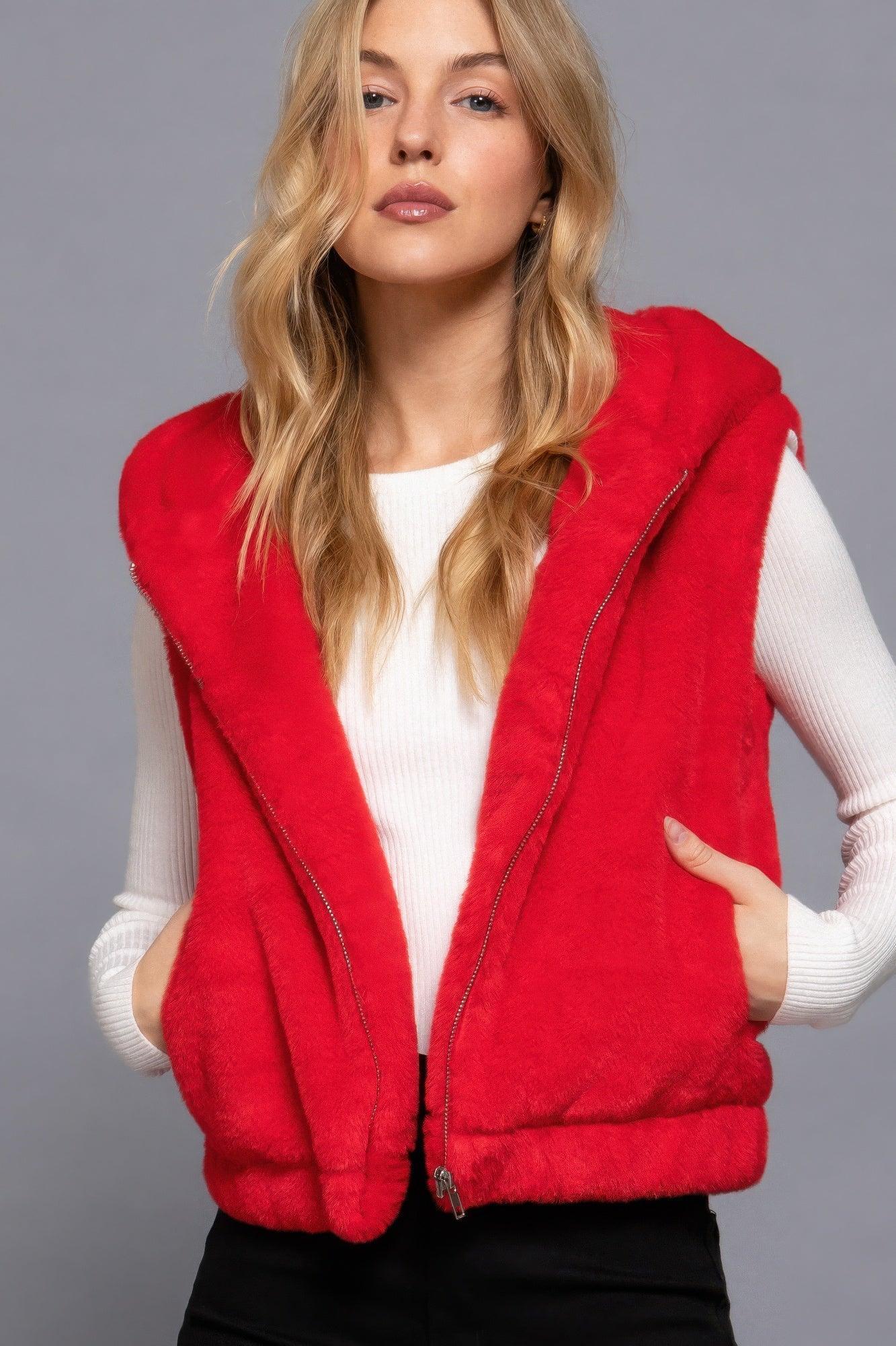 Hoodie Faux Fur Vest | Mixtshop LLC Main image