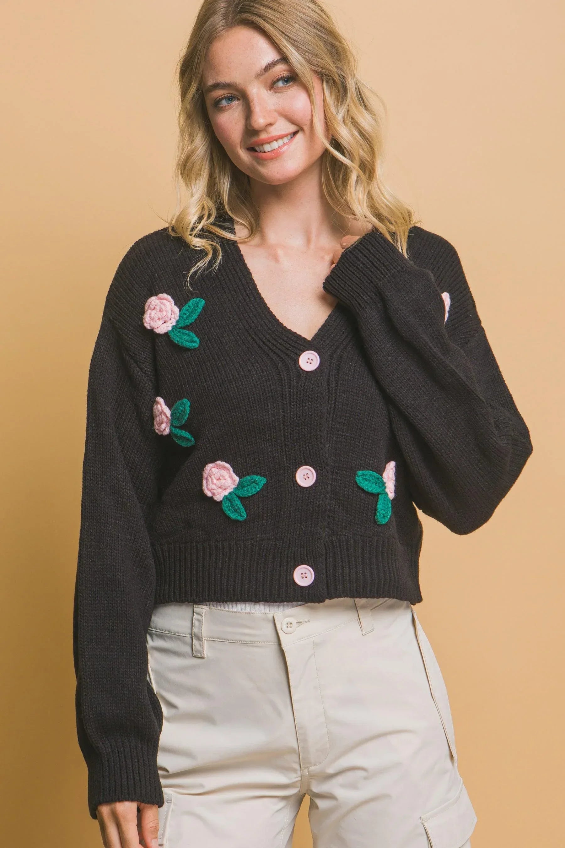 Mid cropped flower cardigan | Mixtshop LLC Main image