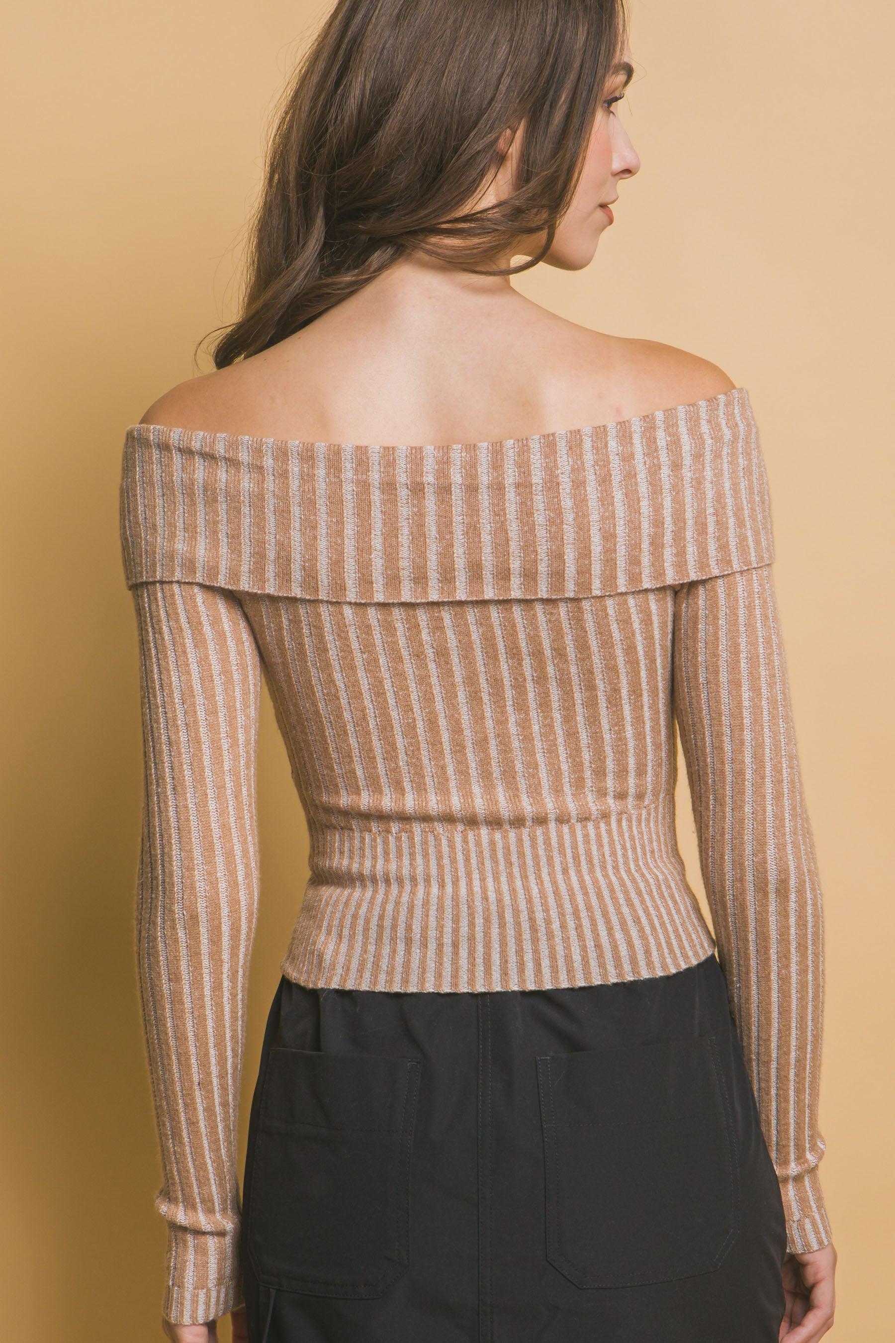 Ribbed bardot zip up long sleeve | Mixtshop LLC