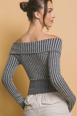 Ribbed bardot zip up long sleeve | Mixtshop LLC