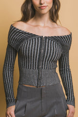 Ribbed bardot zip up long sleeve | Mixtshop LLC