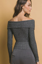 Ribbed bardot zip up long sleeve | Mixtshop LLC