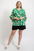 Geometric print ruffled bell sleeve woven top | Mixtshop LLC