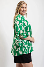 Geometric print ruffled bell sleeve woven top | Mixtshop LLC