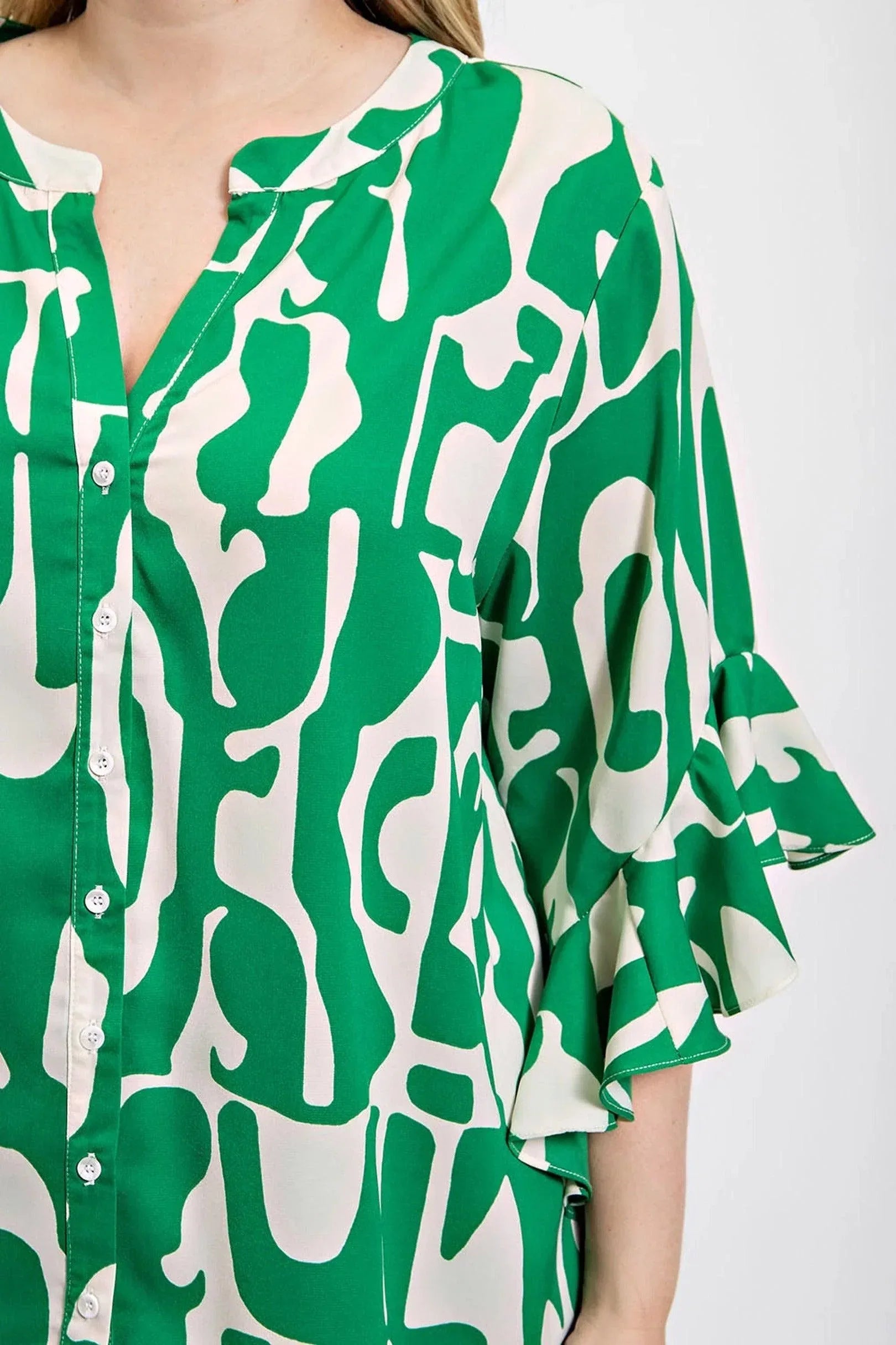 Geometric print ruffled bell sleeve woven top | Mixtshop LLC