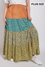 Ditsy floral color block skirt with front slit | Mixtshop LLC
