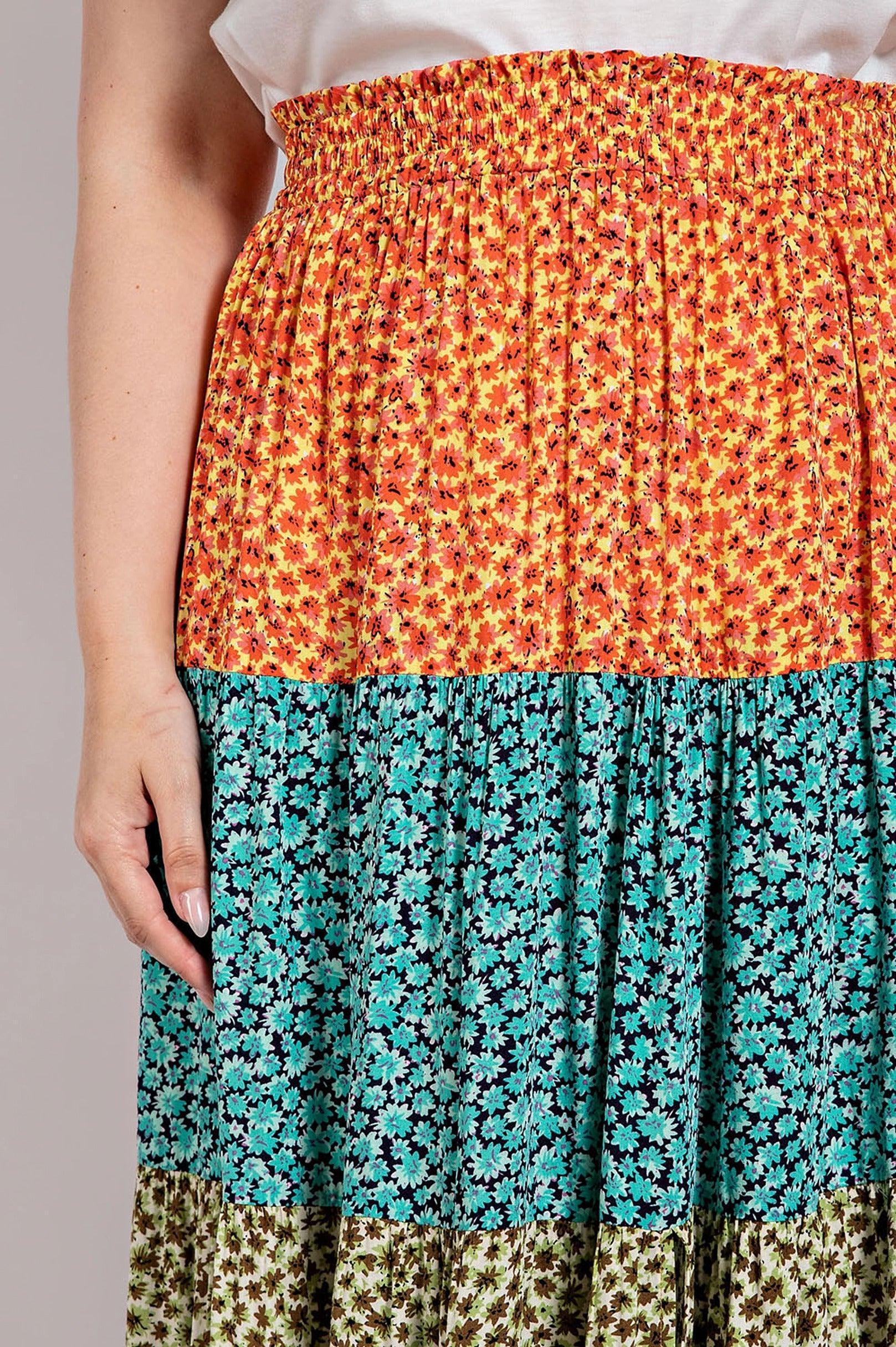 Ditsy floral color block skirt with front slit | Mixtshop LLC
