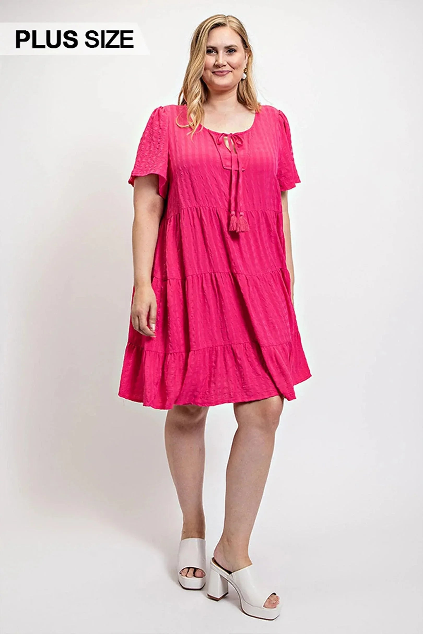 Textured woven tiered dress with tassel tie and pockets Secondary image