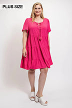 Textured woven tiered dress with tassel tie and pockets | Mixtshop LLC