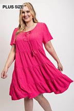 Textured woven tiered dress with tassel tie and pockets | Mixtshop LLC