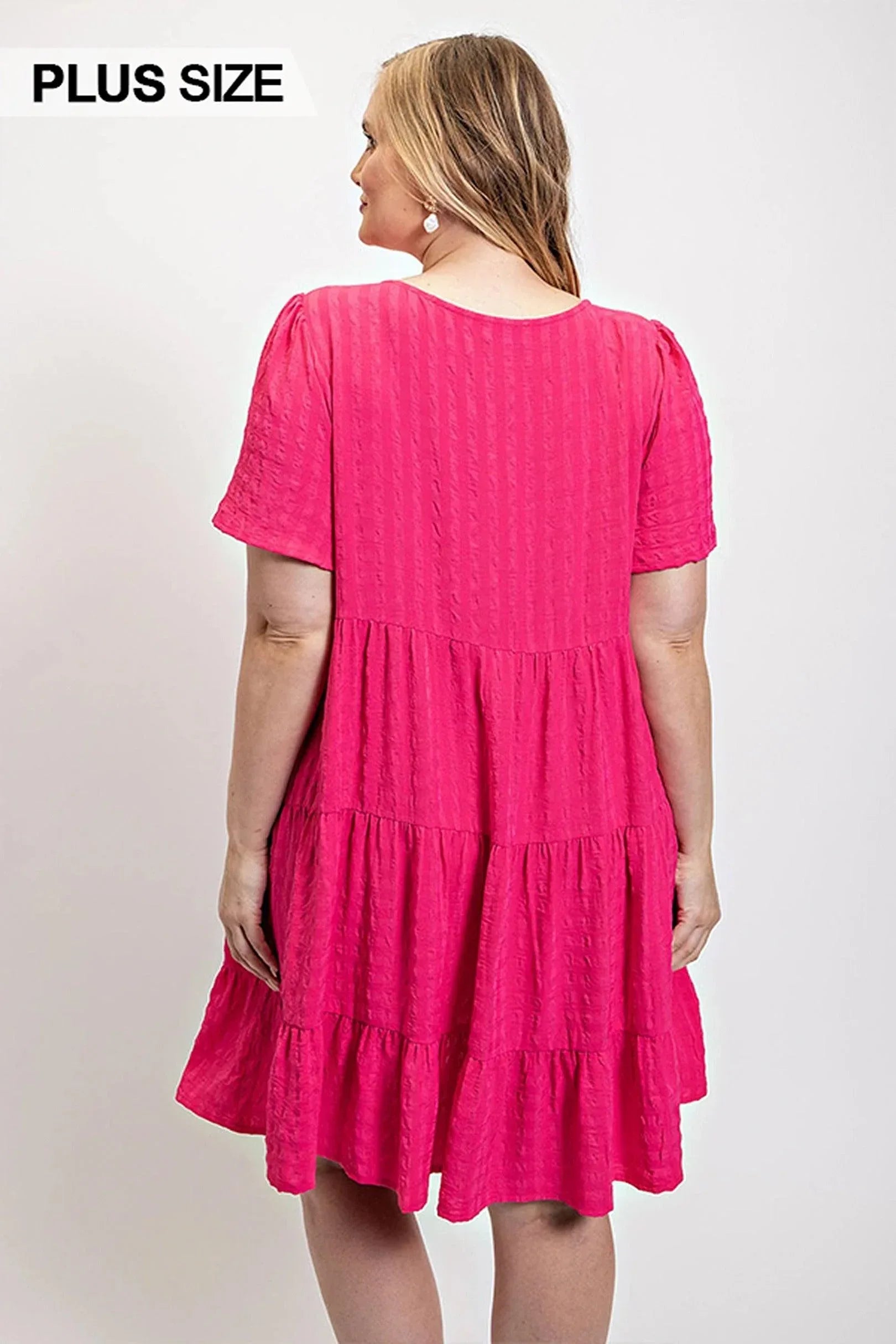 Textured woven tiered dress with tassel tie and pockets | Mixtshop LLC