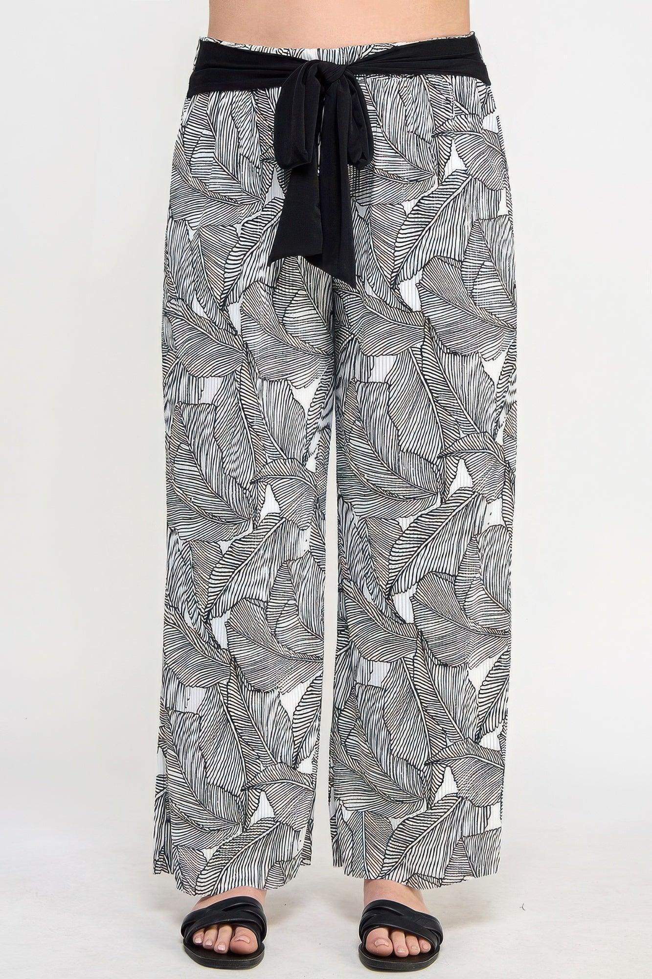 Plisse Palm Print Pants | Mixtshop LLC Main image