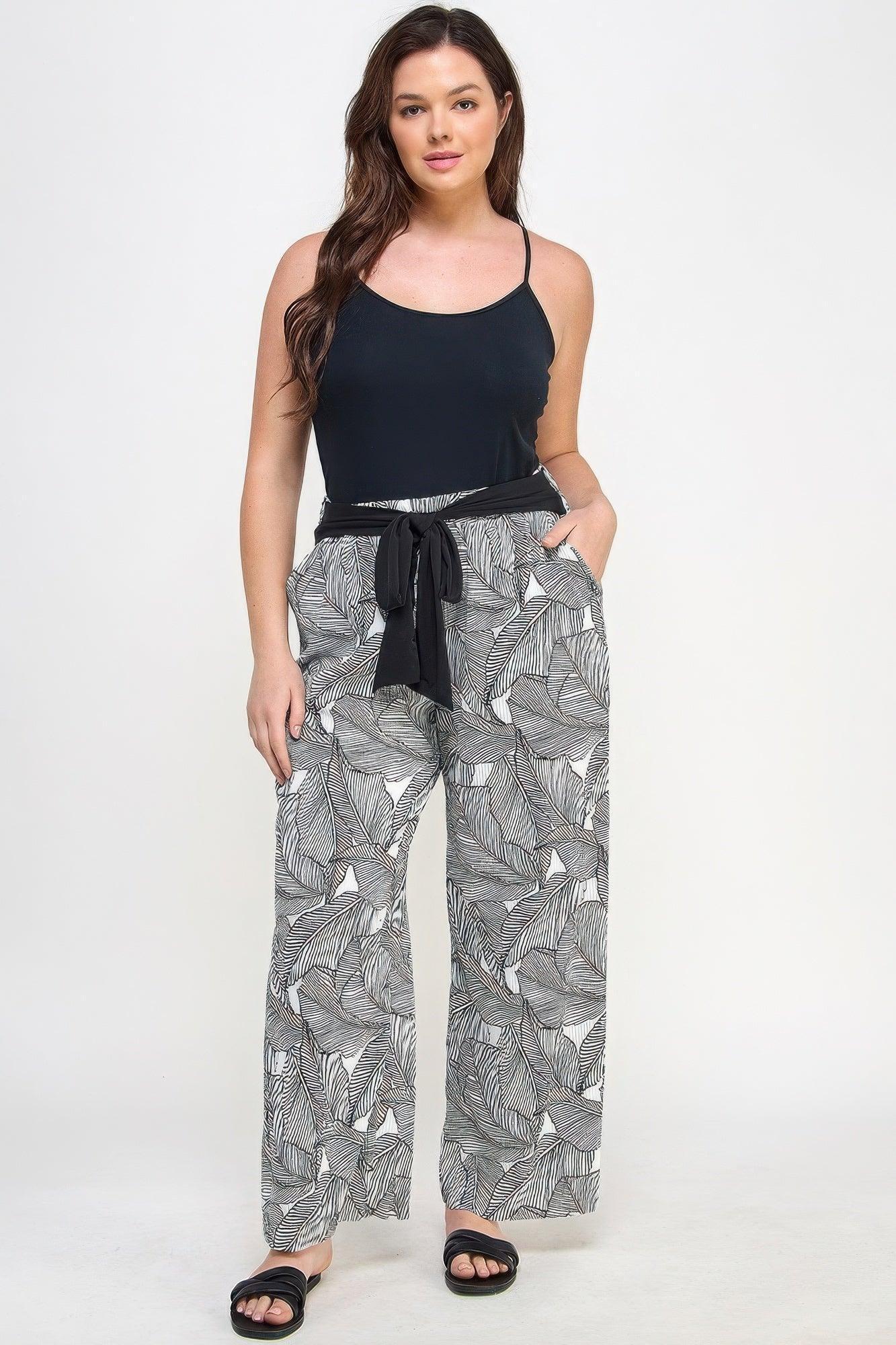 Plisse Palm Print Pants Secondary image