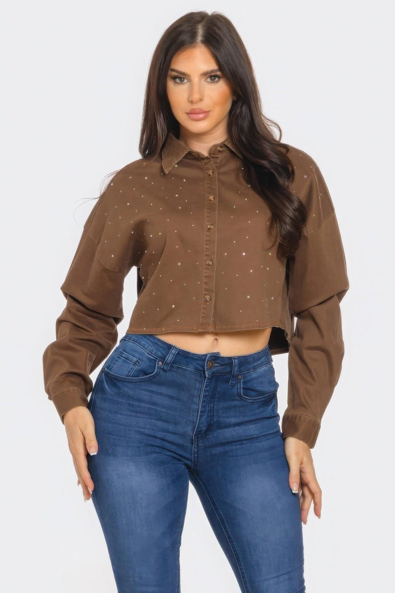 Bling Denim Button Down Shirt | Mixtshop LLC Main image