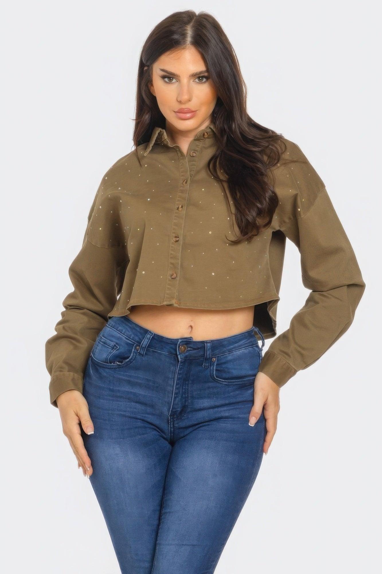 Bling Denim Button Down Shirt | Mixtshop LLC Main image