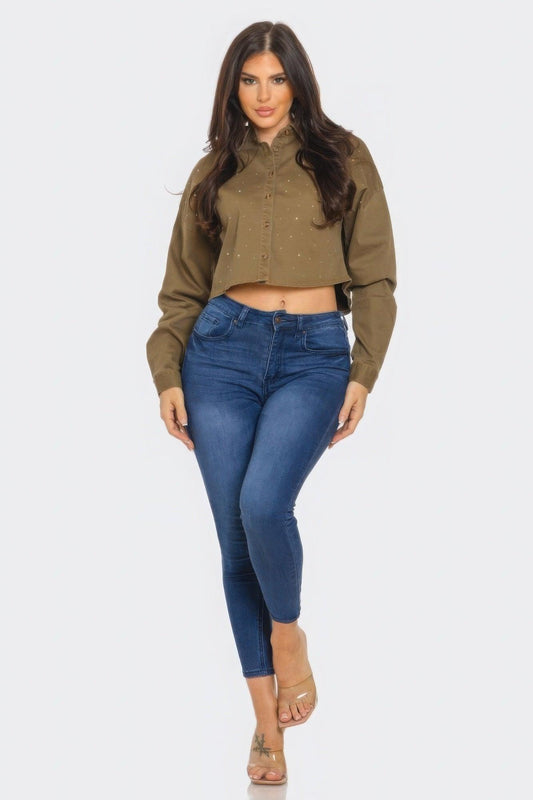 Bling Denim Button Down Shirt | Mixtshop LLC