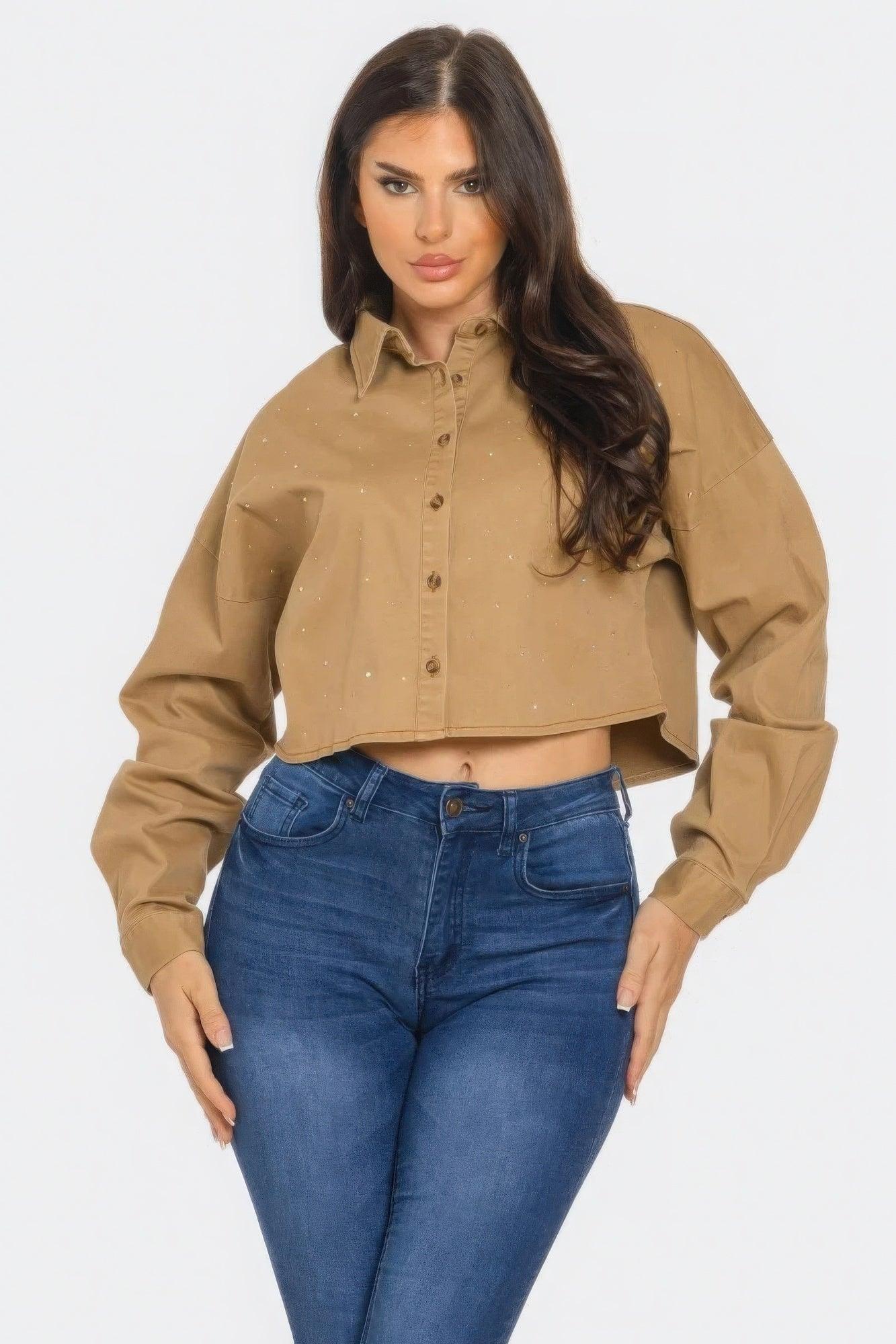 Bling Denim Button Down Shirt | Mixtshop LLC Main image