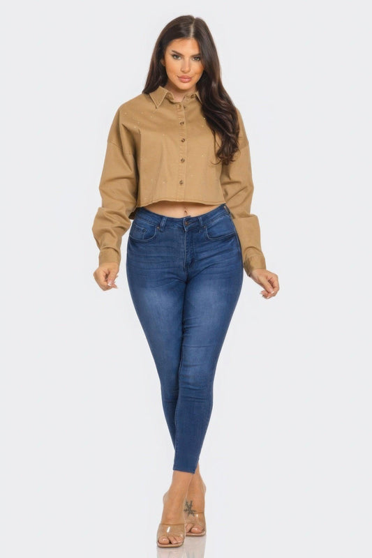 Bling Denim Button Down Shirt | Mixtshop LLC