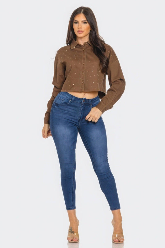 Bling Denim Button Down Shirt | Mixtshop LLC