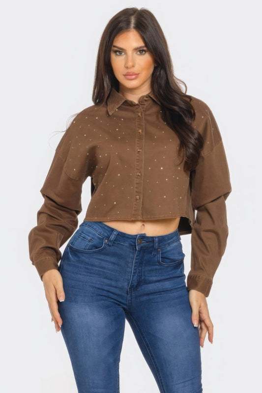 Bling Denim Button Down Shirt | Mixtshop LLC