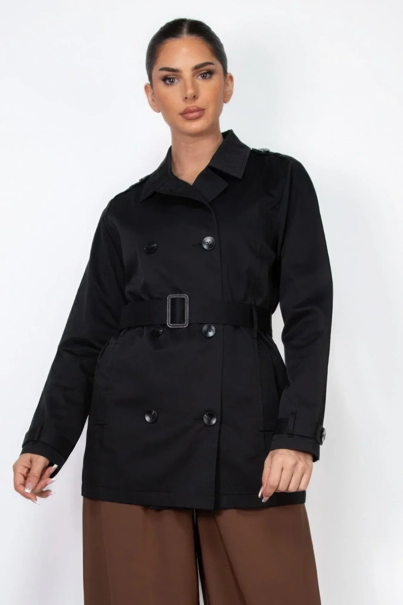 Double-breasted Notch Belted Coat | Mixtshop LLC Main image