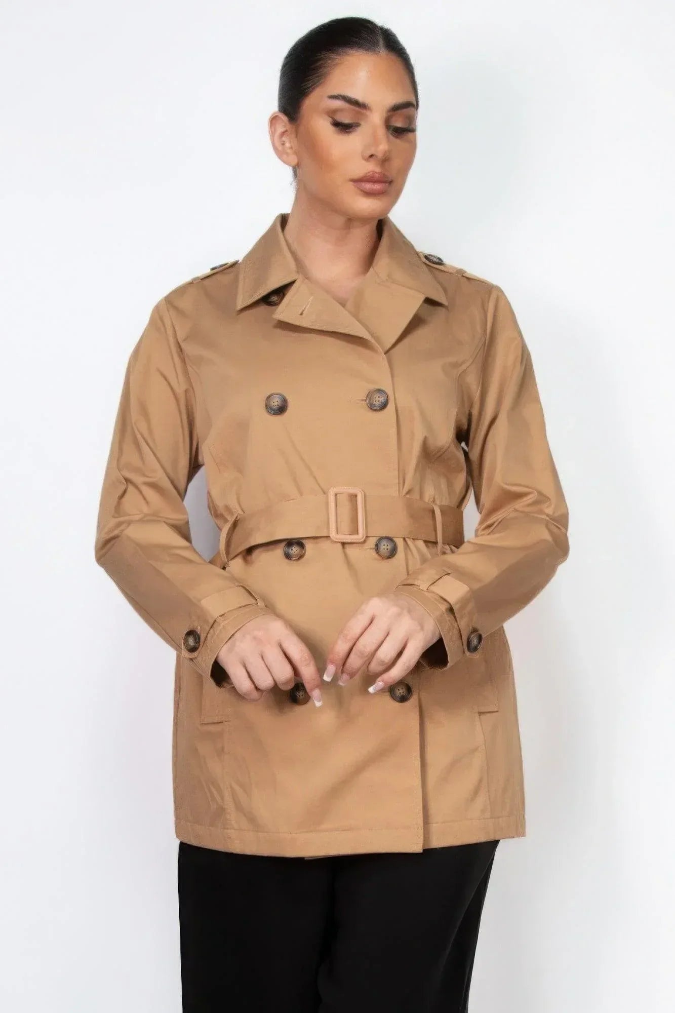 Double-breasted Notch Belted Coat | Mixtshop LLC Main image
