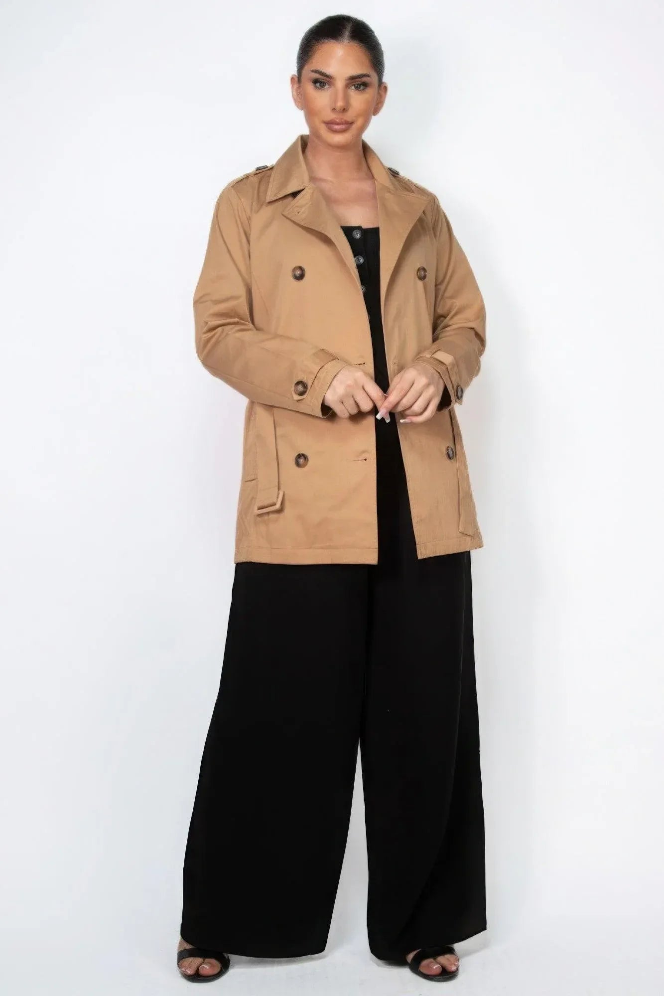 Double-breasted Notch Belted Coat Secondary image