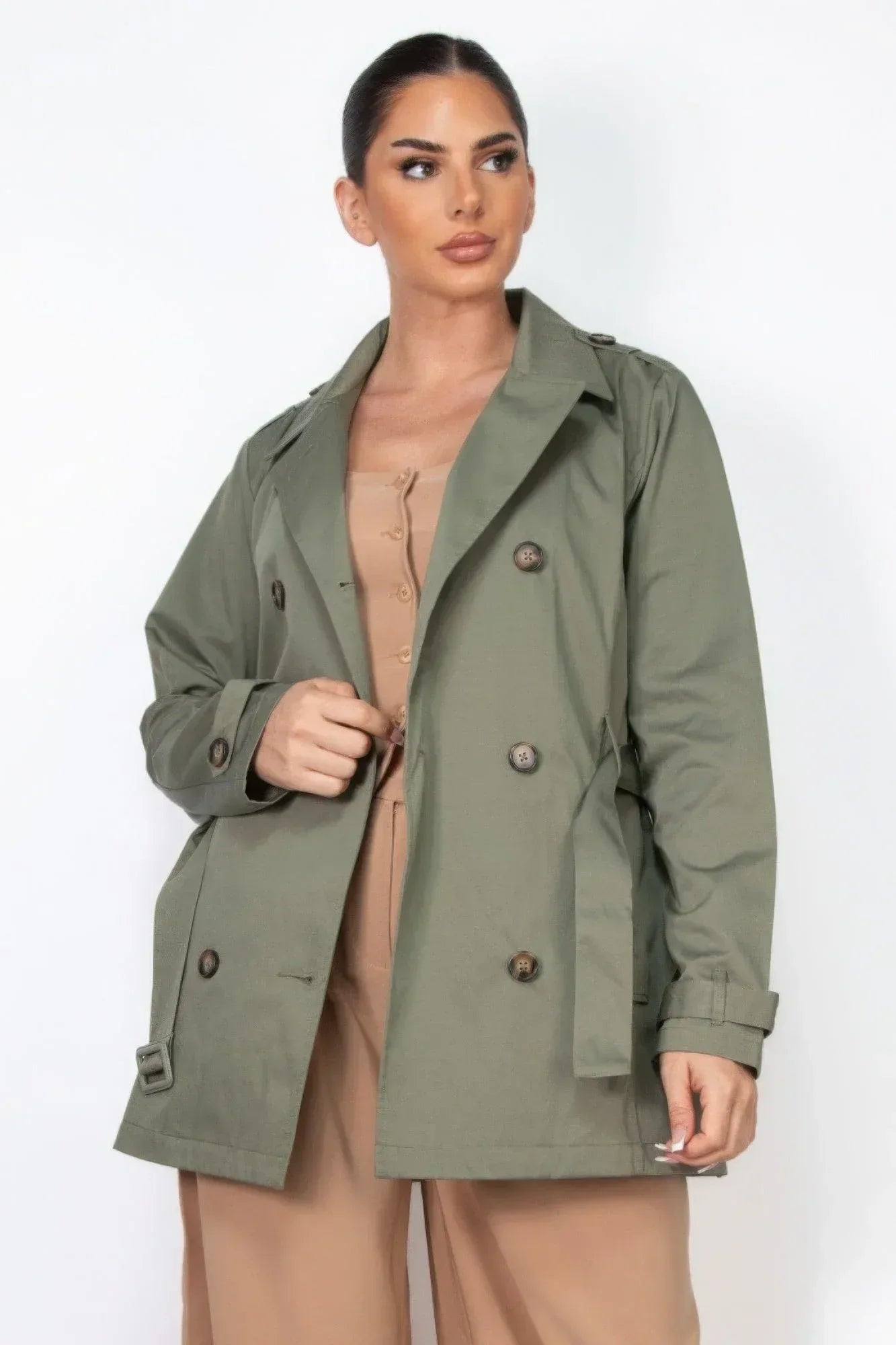 Double-breasted Notch Belted Coat | Mixtshop LLC Main image