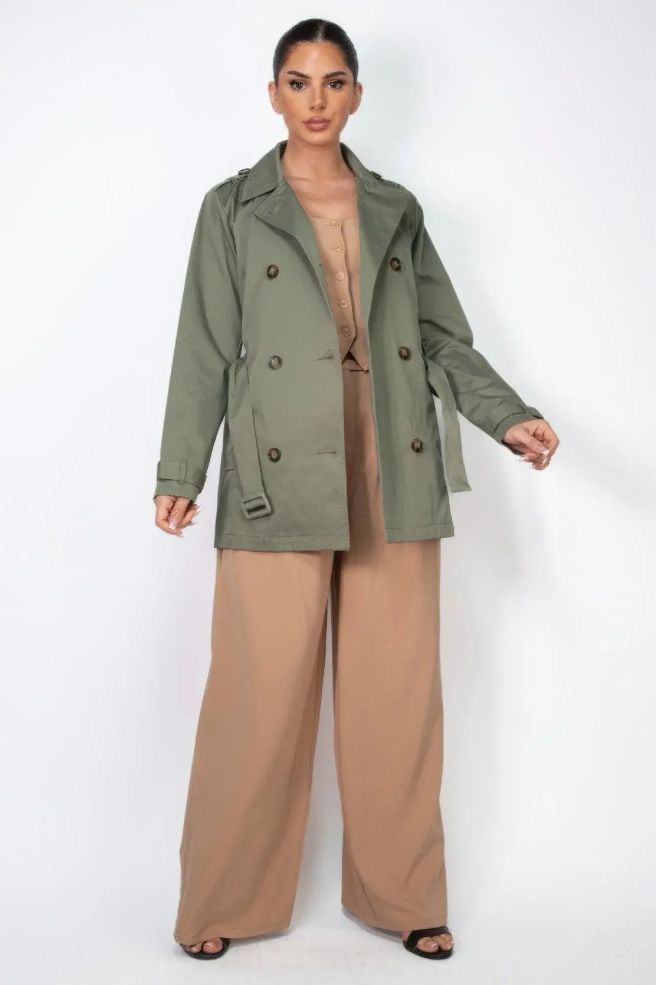Double-breasted Notch Belted Coat Secondary image