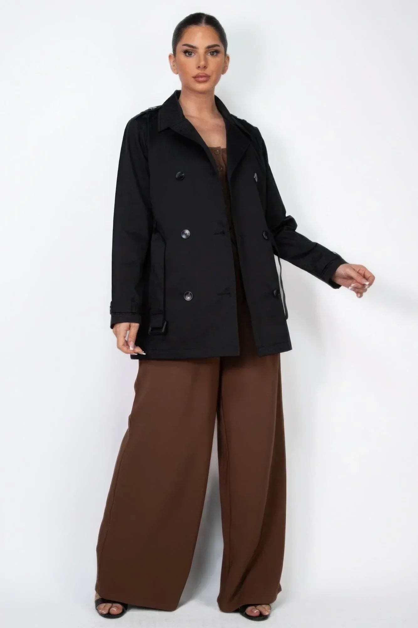 Double-breasted Notch Belted Coat Secondary image