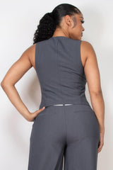 Buttoned Solid V-neck Vest Top | Mixtshop LLC