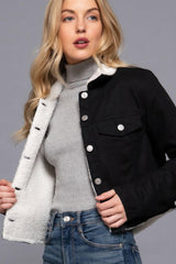 Button Closure Sherpa-lined Twill Jacket | Mixtshop LLC