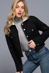 Button Closure Sherpa-lined Twill Jacket | Mixtshop LLC