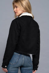 Button Closure Sherpa-lined Twill Jacket | Mixtshop LLC