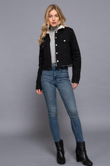 Button Closure Sherpa-lined Twill Jacket | Mixtshop LLC