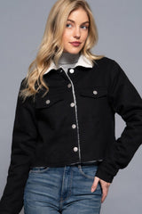 Button Closure Sherpa-lined Twill Jacket | Mixtshop LLC