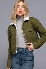 Button Closure Sherpa-lined Twill Jacket | Mixtshop LLC
