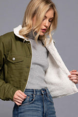 Button Closure Sherpa-lined Twill Jacket | Mixtshop LLC
