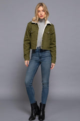 Button Closure Sherpa-lined Twill Jacket | Mixtshop LLC