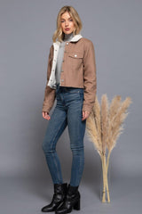 Button Closure Sherpa-lined Twill Jacket | Mixtshop LLC