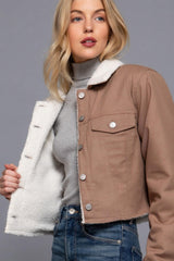 Button Closure Sherpa-lined Twill Jacket | Mixtshop LLC