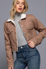 Button Closure Sherpa-lined Twill Jacket | Mixtshop LLC