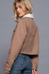Button Closure Sherpa-lined Twill Jacket | Mixtshop LLC
