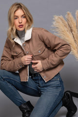 Button Closure Sherpa-lined Twill Jacket | Mixtshop LLC