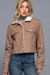 Button Closure Sherpa-lined Twill Jacket | Mixtshop LLC