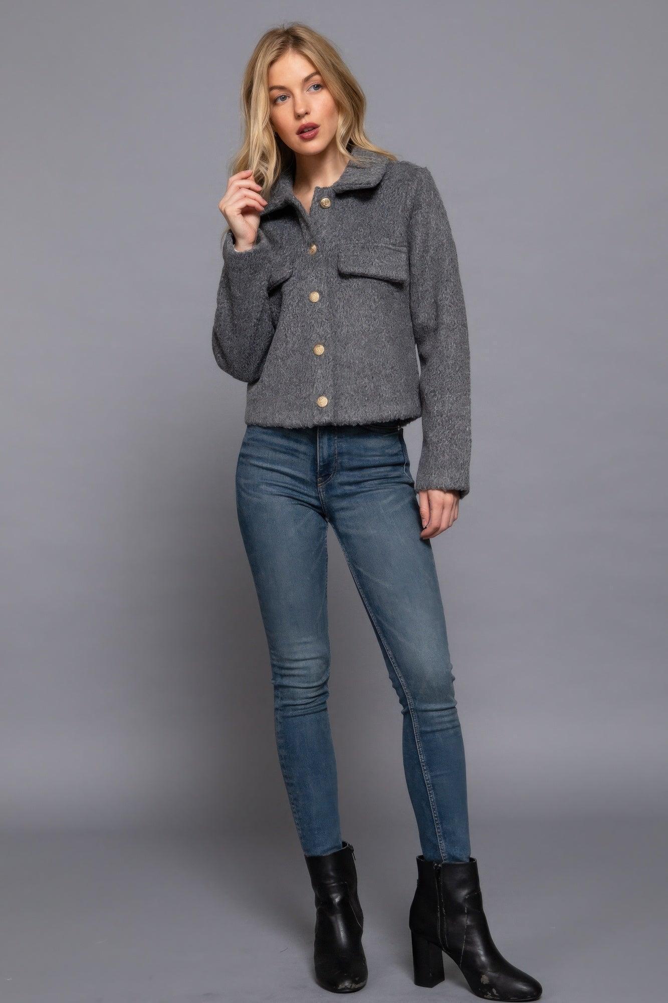Long Slv Teddy Fleece Short Jacket Secondary image