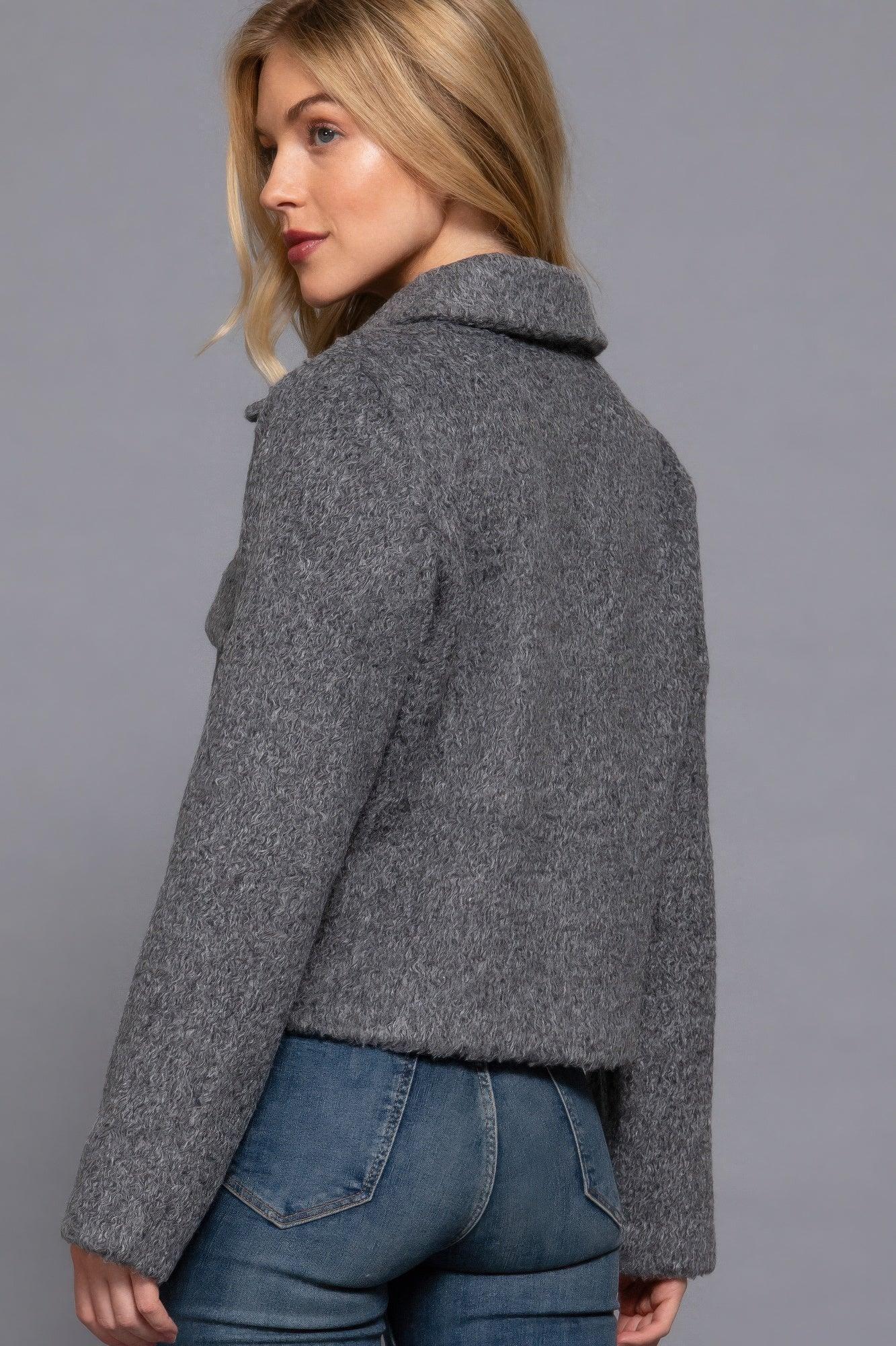 Long Slv Teddy Fleece Short Jacket | Mixtshop LLC