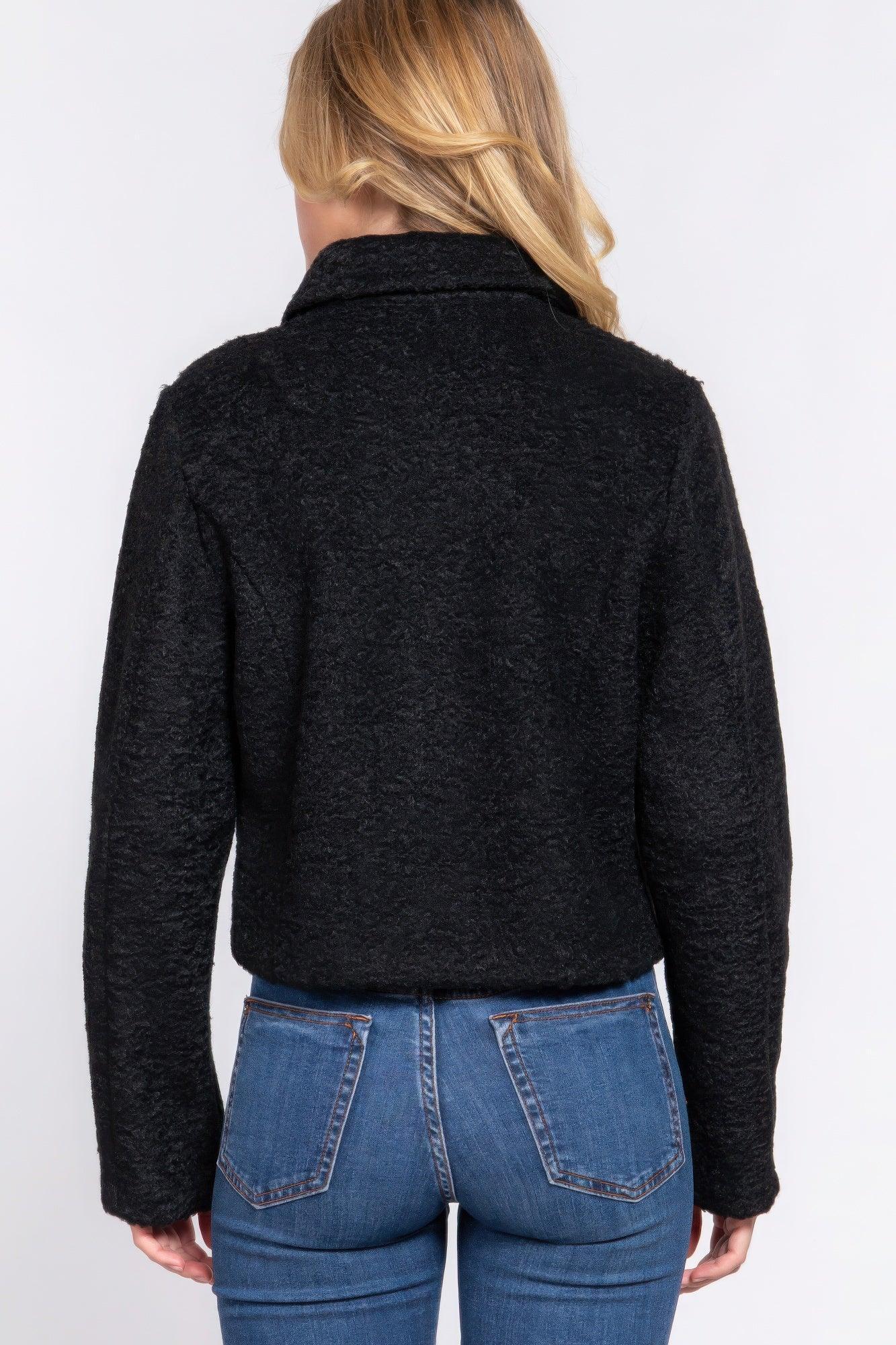 Long Slv Teddy Fleece Short Jacket | Mixtshop LLC